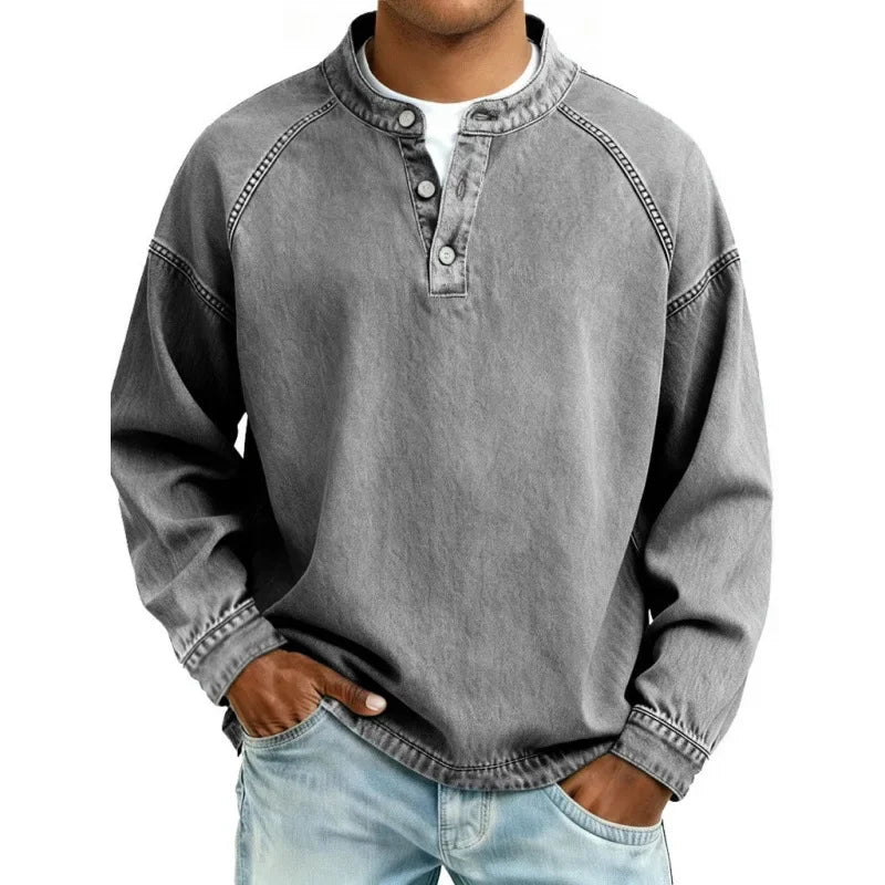 Verrin - Denim-Look Henley Shirt Casual Everyday Wear — view 5 of 9