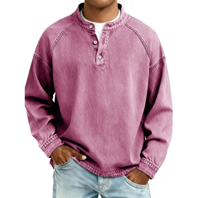 Verrin - Denim-Look Henley Shirt Casual Everyday Wear — view 7 of 9