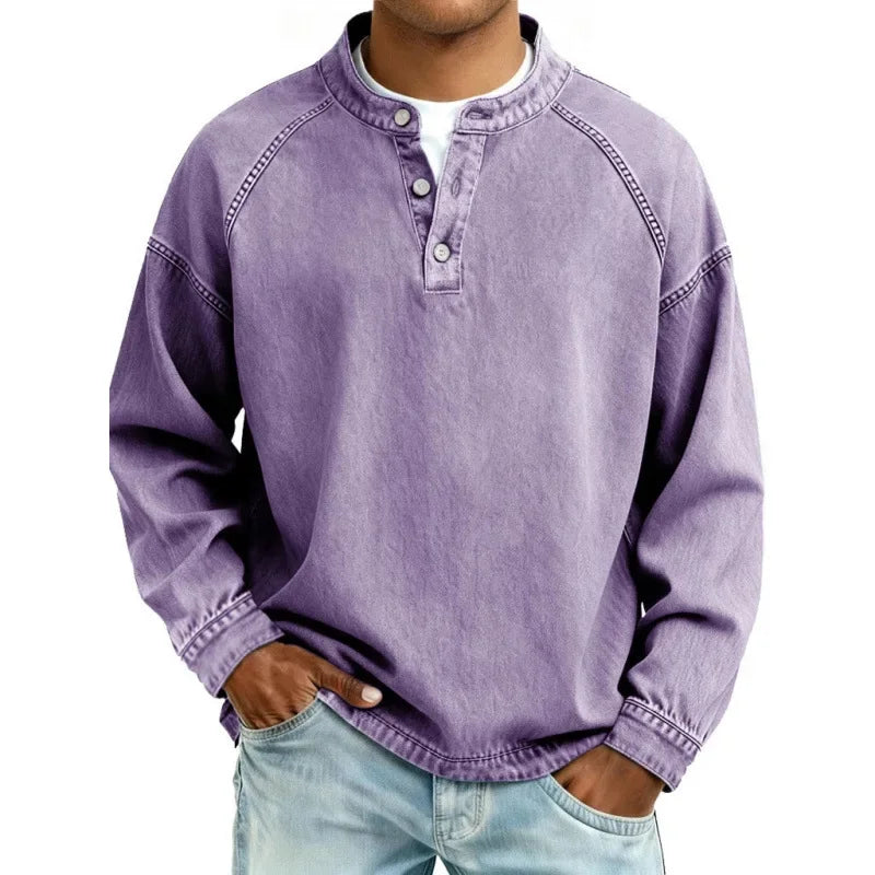 Verrin - Denim-Look Henley Shirt Casual Everyday Wear — view 2 of 9