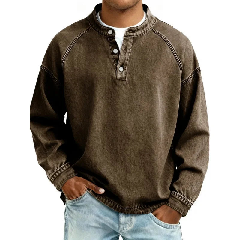 Verrin - Denim-Look Henley Shirt Casual Everyday Wear — view 8 of 9