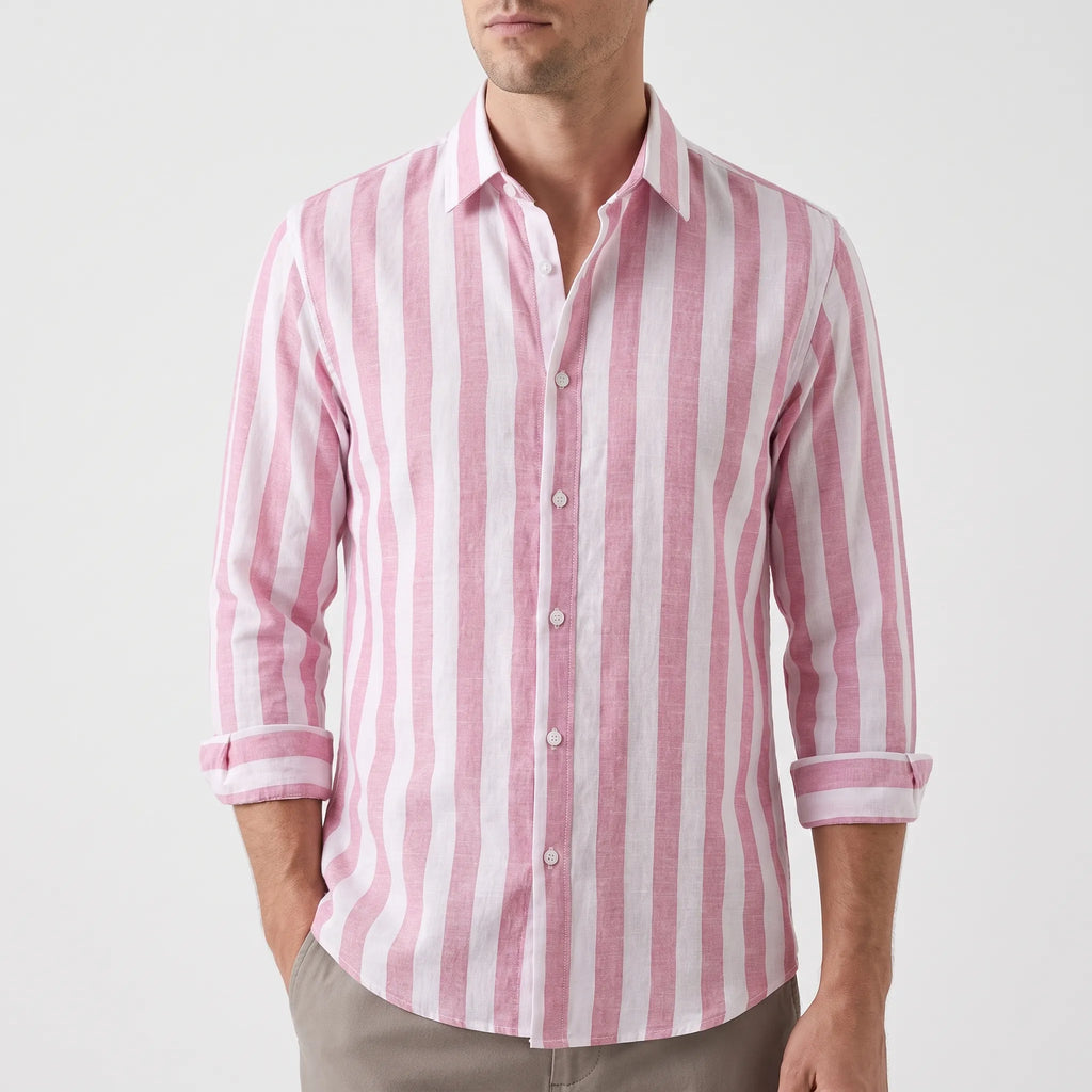 StripeBlend - Men's Long-Sleeve Striped Shirt Smart Casual Dressing
