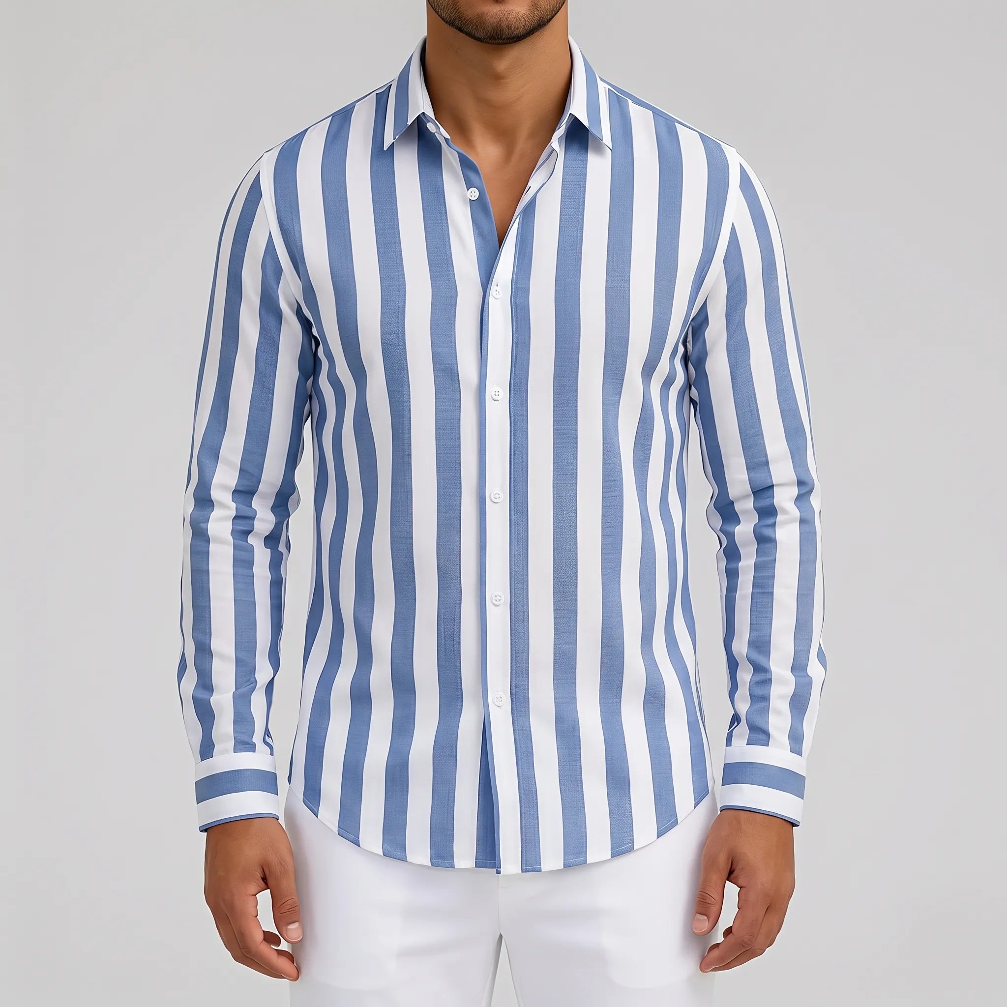 Strival  - Men's Blue And White Striped Shirt Casual Everyday Wear