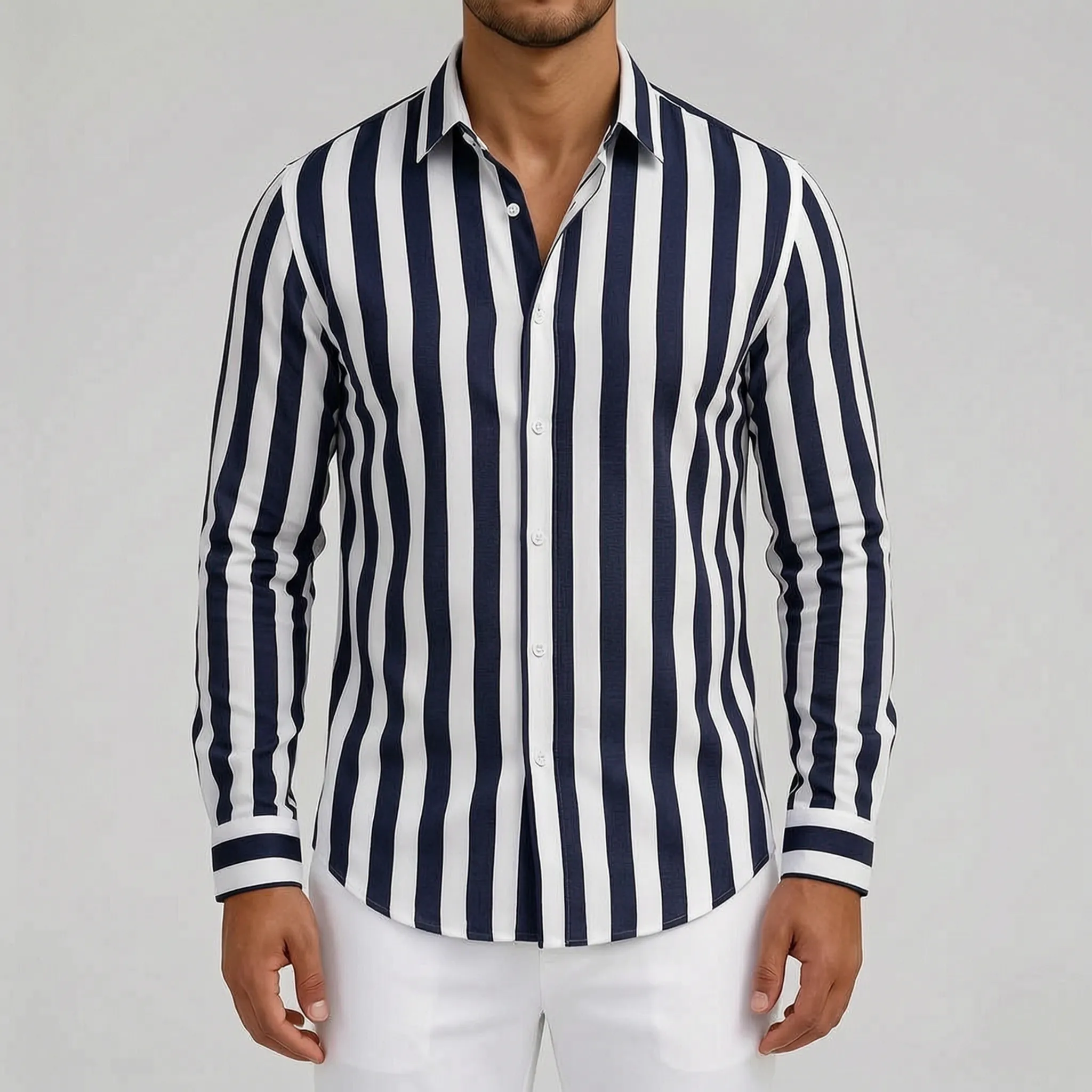 Strival  - Men's Blue And White Striped Shirt Casual Everyday Wear