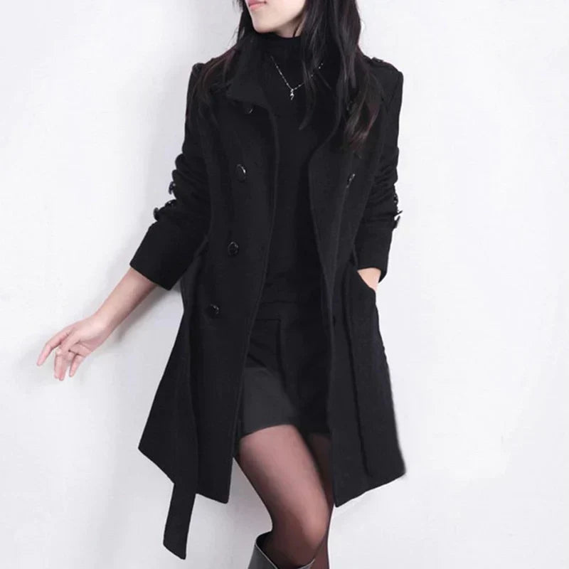 Corvellia - Wool Blend Trench Coat Business Casual Wear
