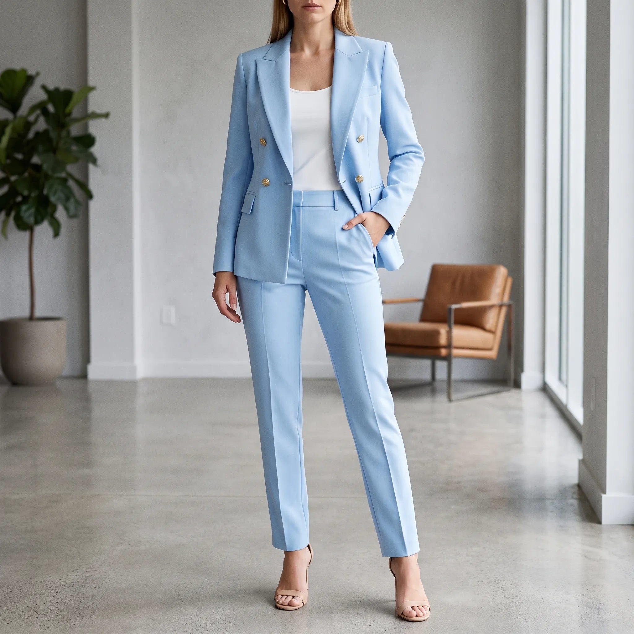 TailorTweed - Womens Tailored Double-Breasted Trouser Suit Formal Events