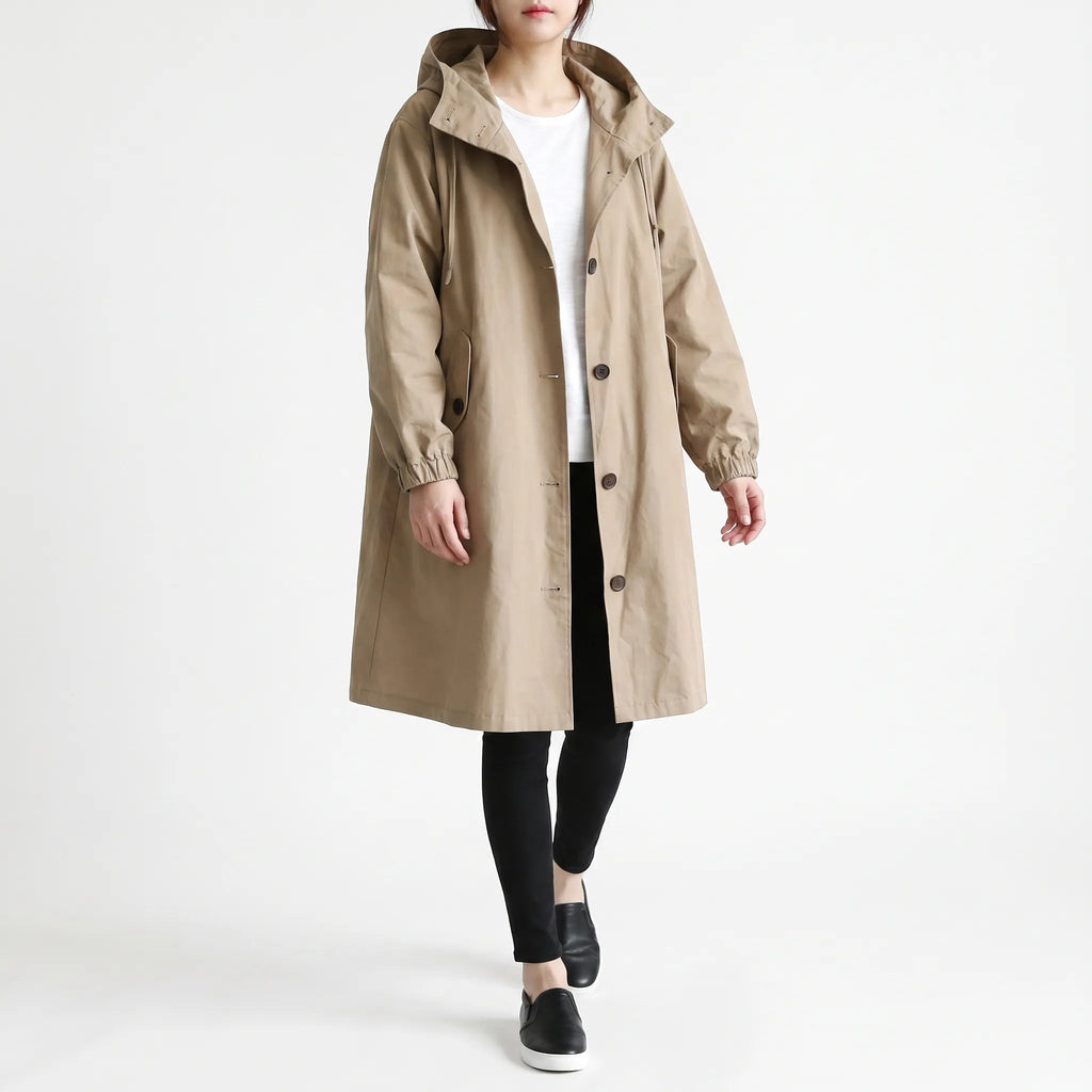 TrenchFlow - Longline Trench Coat With Hood Daily Commutes
