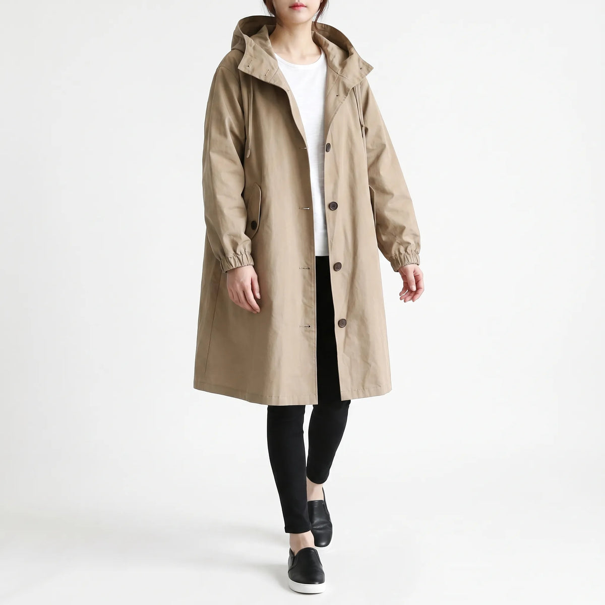 TrenchFlow - Longline Trench Coat With Hood Daily Commutes
