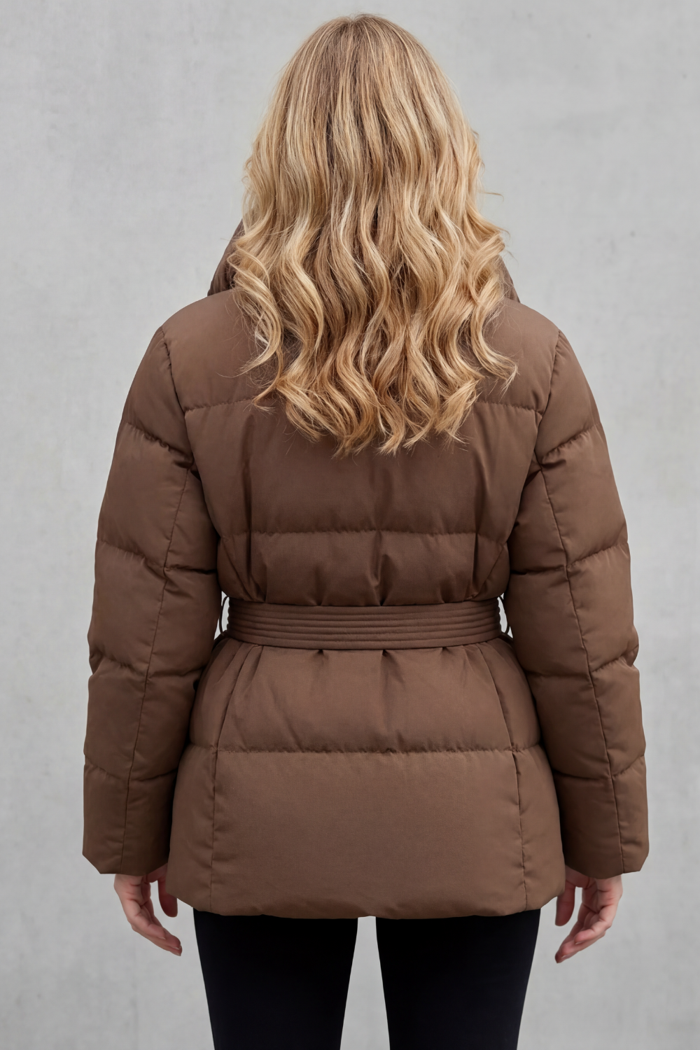 Puffer Coat Women's Belted Style with Oversized Collar — view 3 of 6