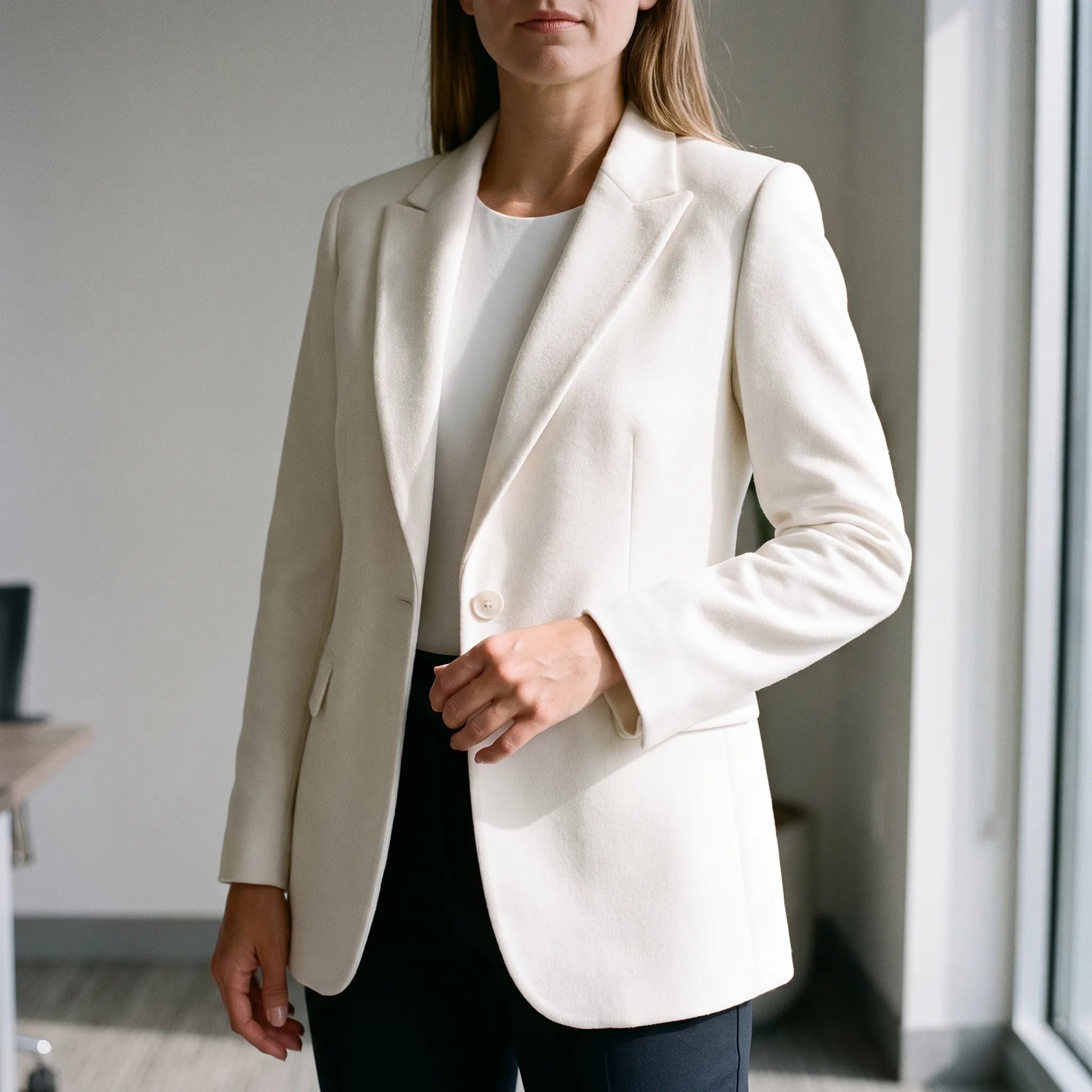Veleira - Classic Single Button Womens Blazer Office Layering