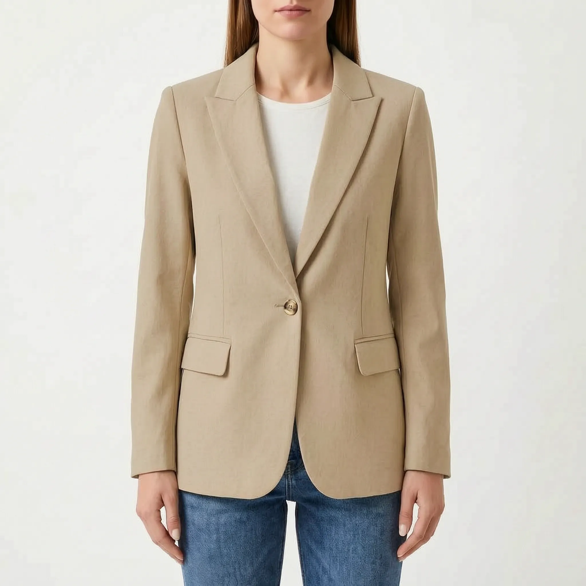 Veleira - Classic Single Button Womens Blazer Office Layering