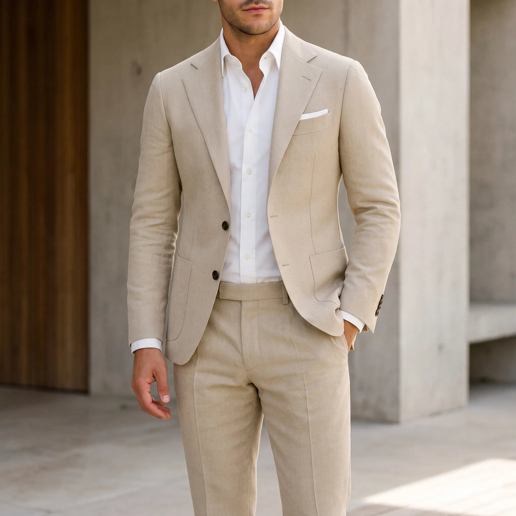 Vellara - Khaki Green Tailored Men's Suit Summer Garden Parties