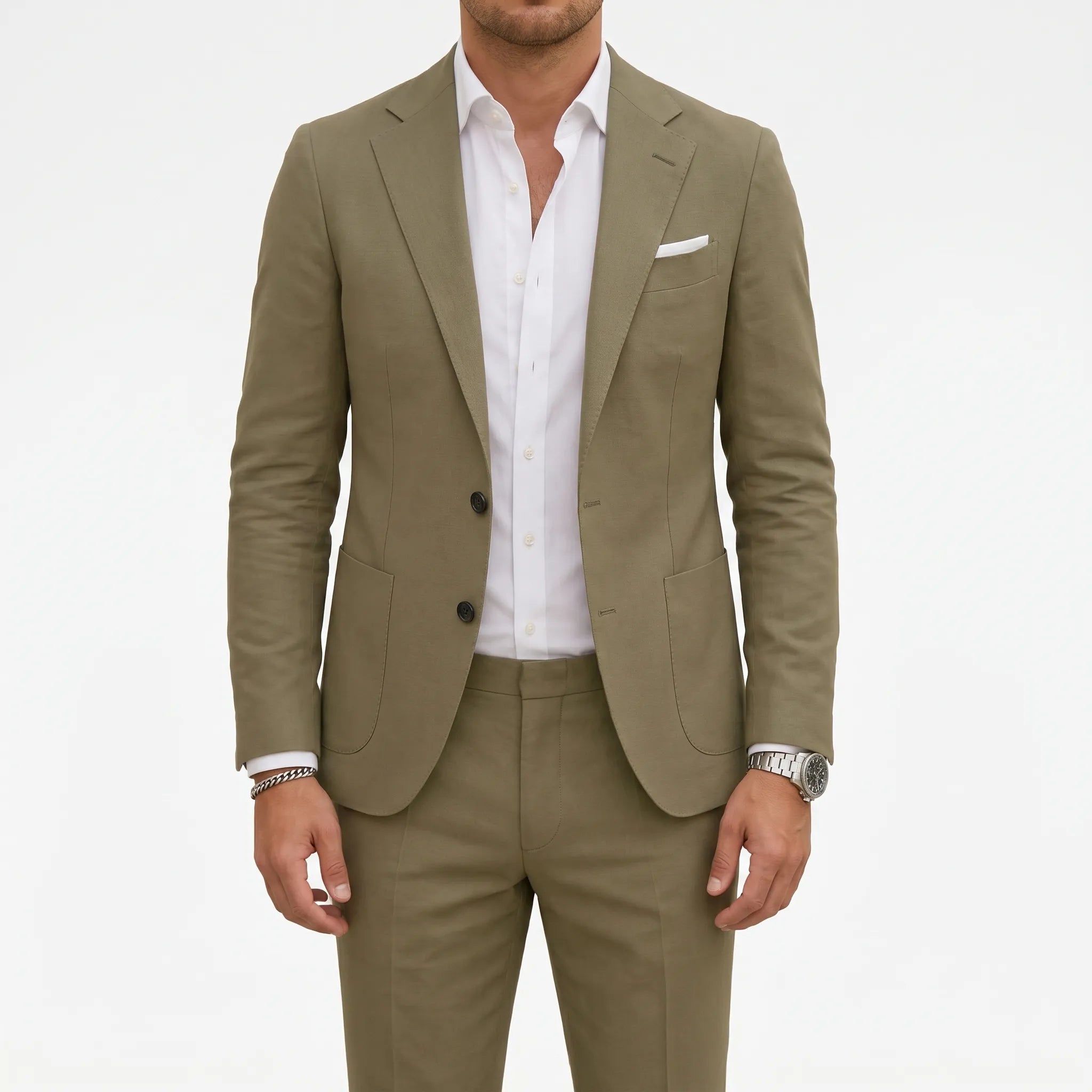 Vellara - Khaki Green Tailored Men's Suit Summer Garden Parties