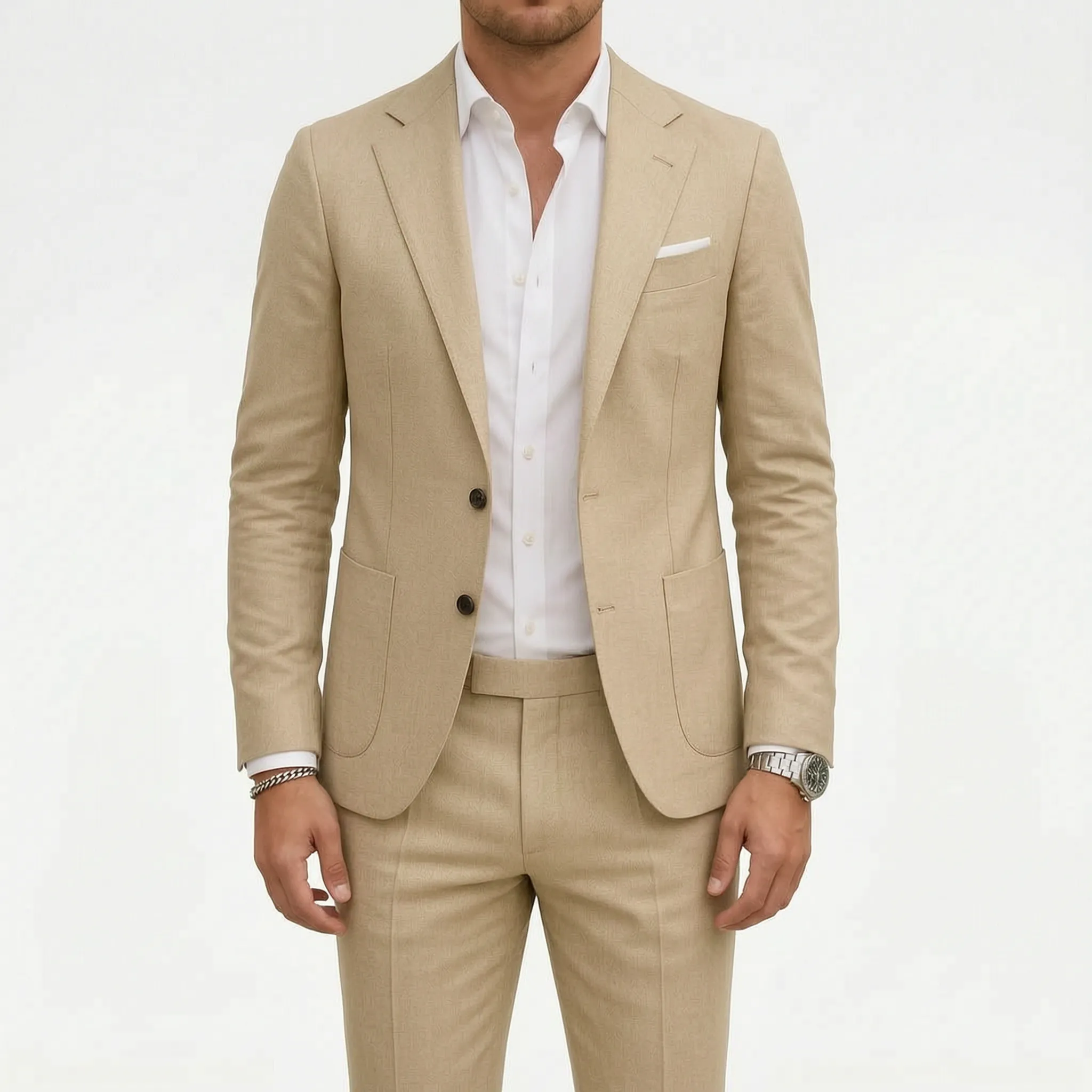 Vellara - Khaki Green Tailored Men's Suit Summer Garden Parties
