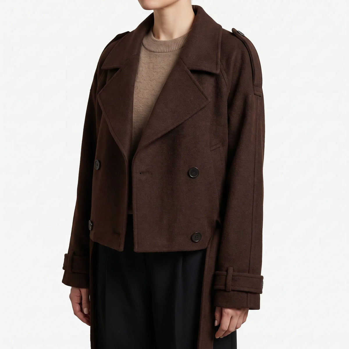 Vellira - Cropped Double-Breasted Winter Jacket Cool Weather Layering