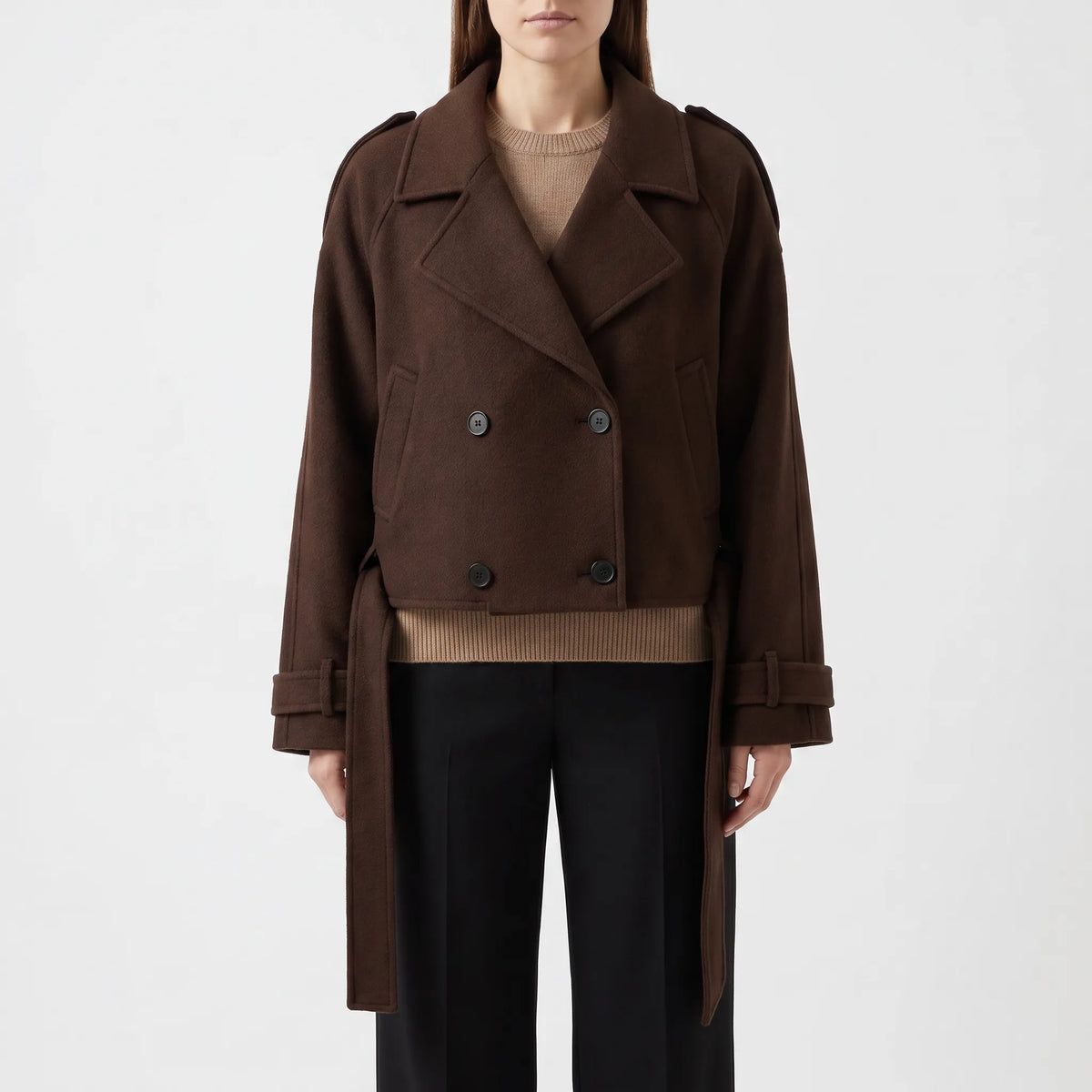 Vellira - Cropped Double-Breasted Winter Jacket Cool Weather Layering