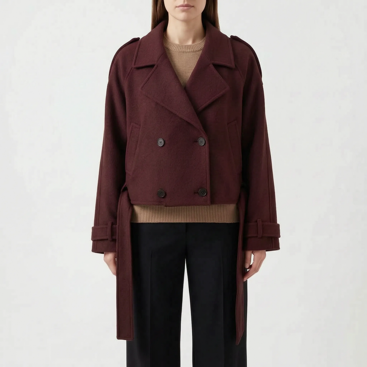 Vellira - Cropped Double-Breasted Winter Jacket Cool Weather Layering