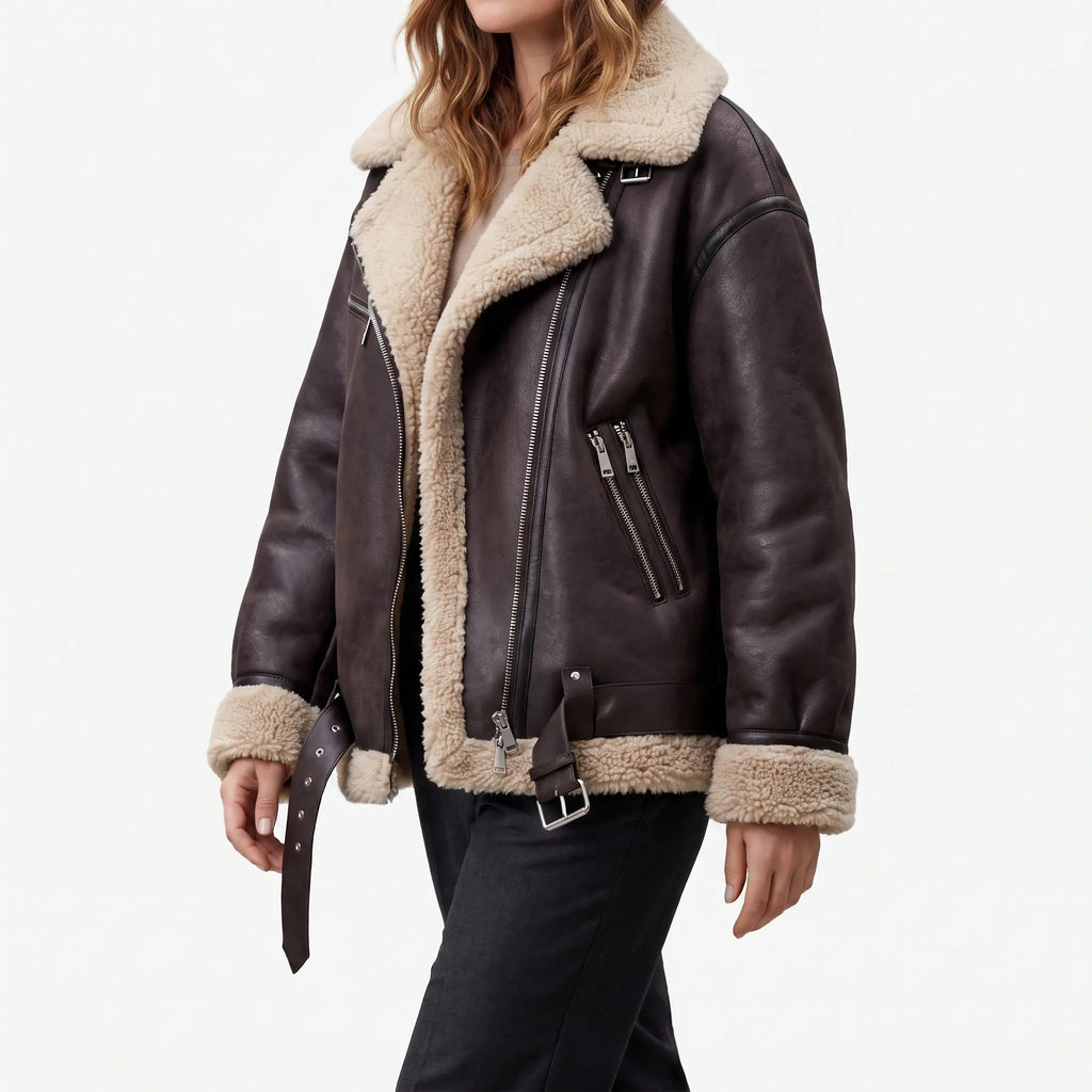 Veloria - Asymmetric Zip Aviator Jacket Cold Weather Layering