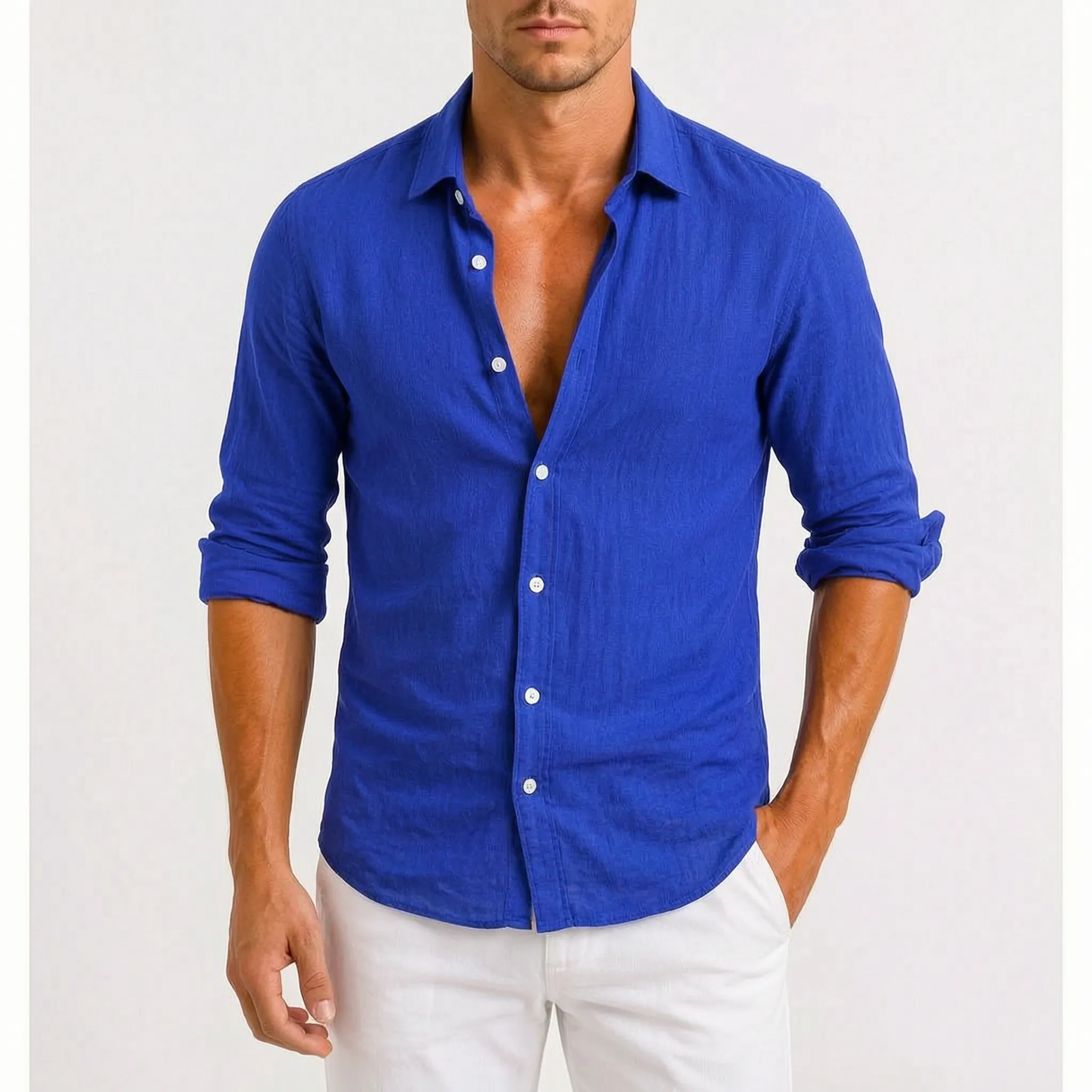 Veloze - Classic Long-Sleeve Button-Down Men's Shirt Warm-Weather Outings