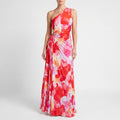 Vespera - One-Shoulder Pleated Floral Maxi Dress Summer Holiday Evenings