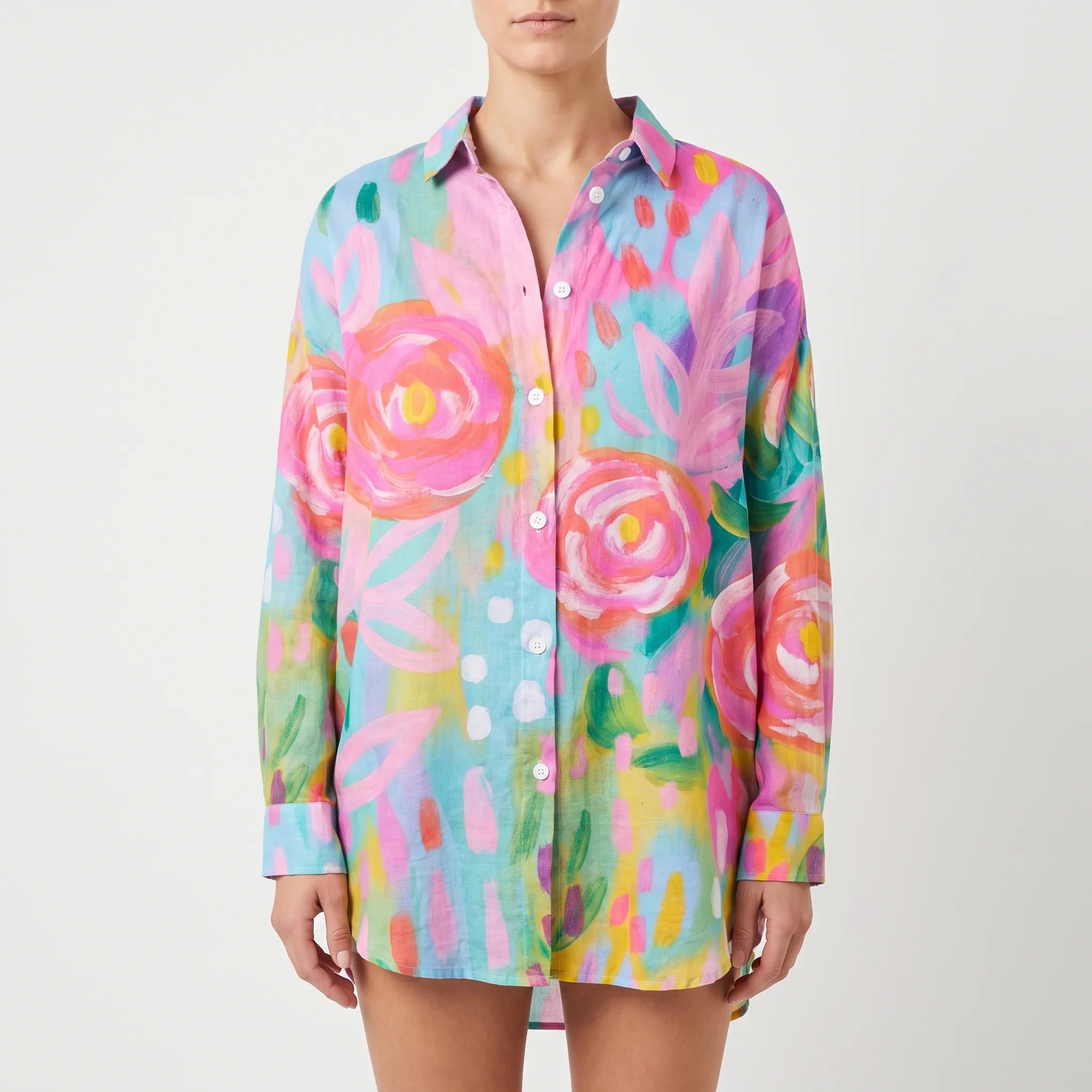 VibrantDrape - Oversized Button Down Blouse Casual Outings