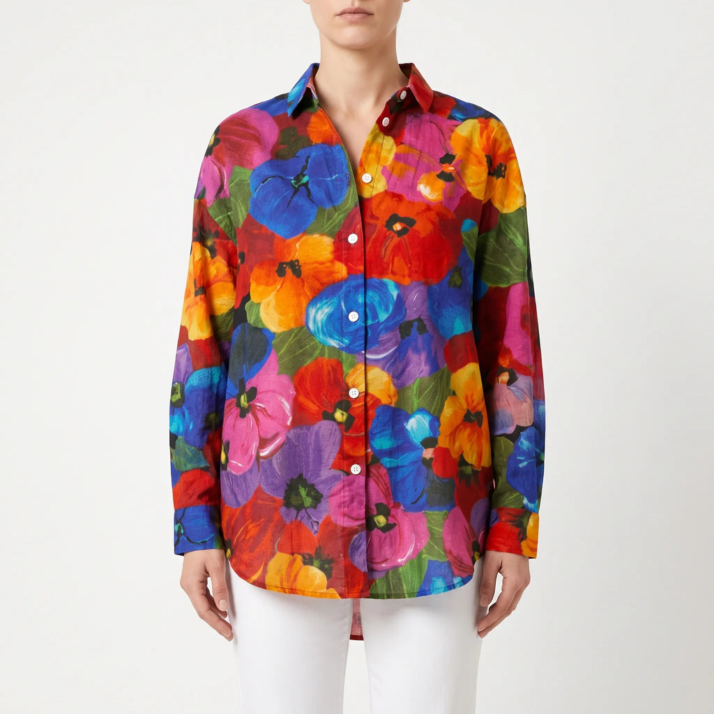 VibrantDrape - Oversized Button Down Blouse Casual Outings