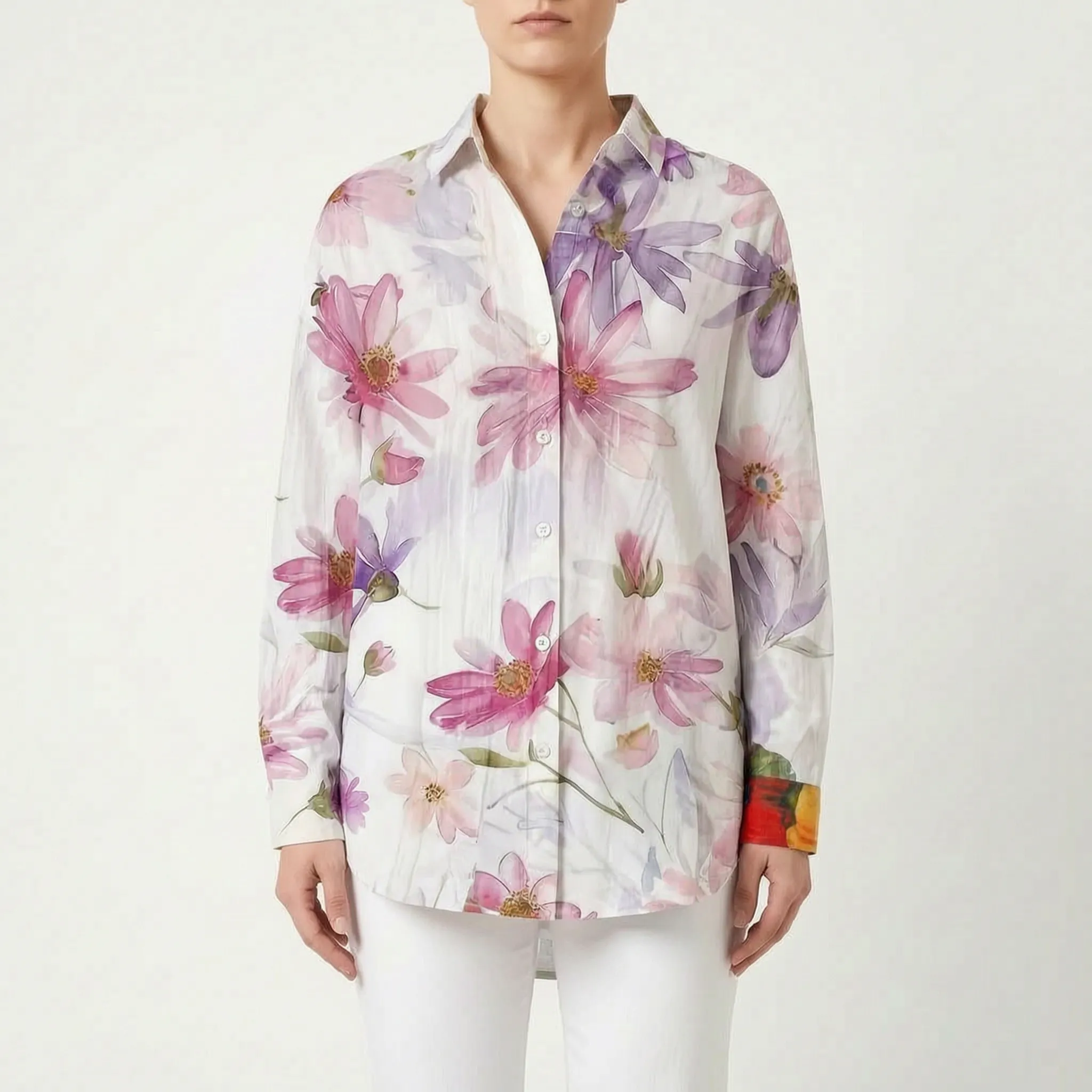 VibrantDrape - Oversized Button Down Blouse Casual Outings