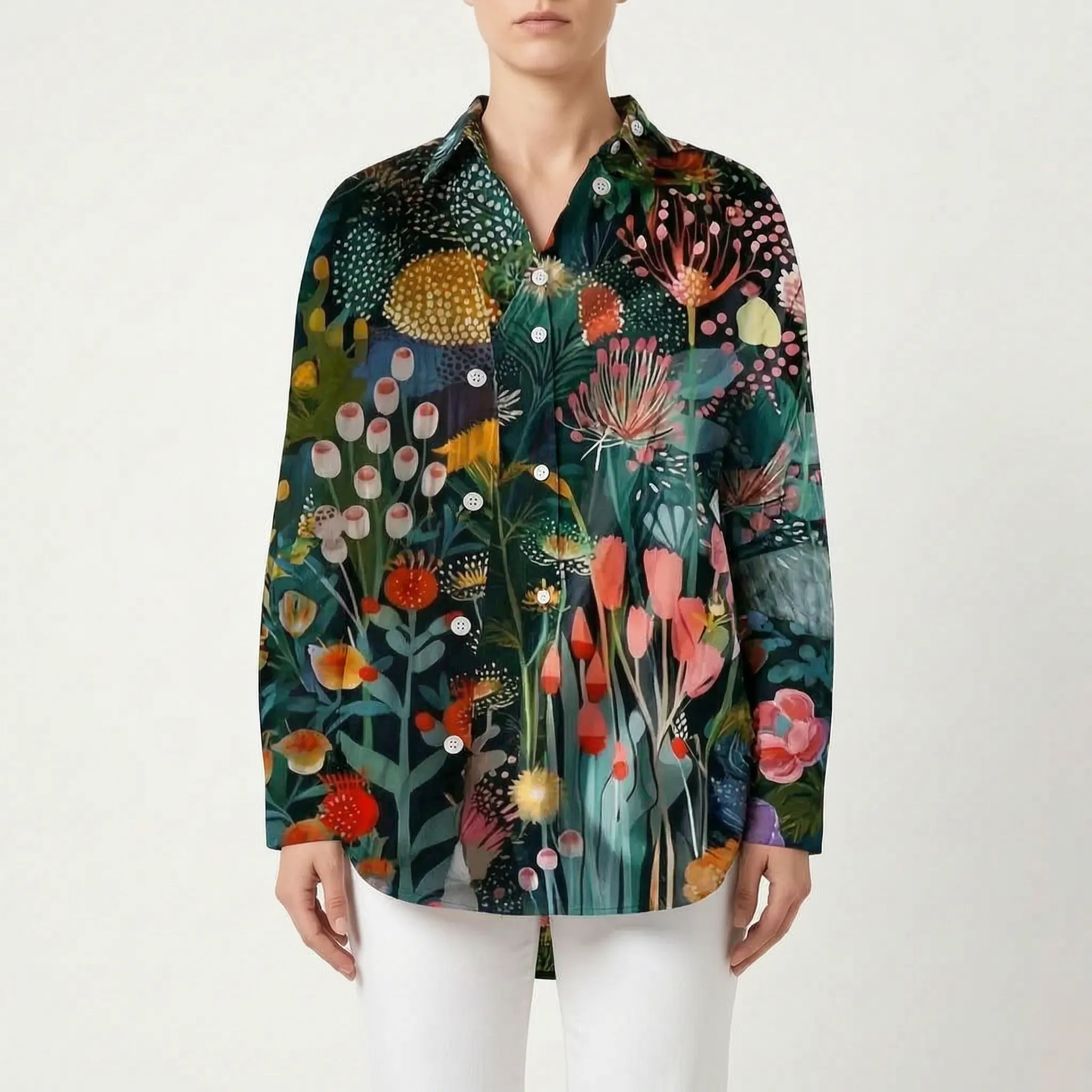 VibrantDrape - Oversized Button Down Blouse Casual Outings