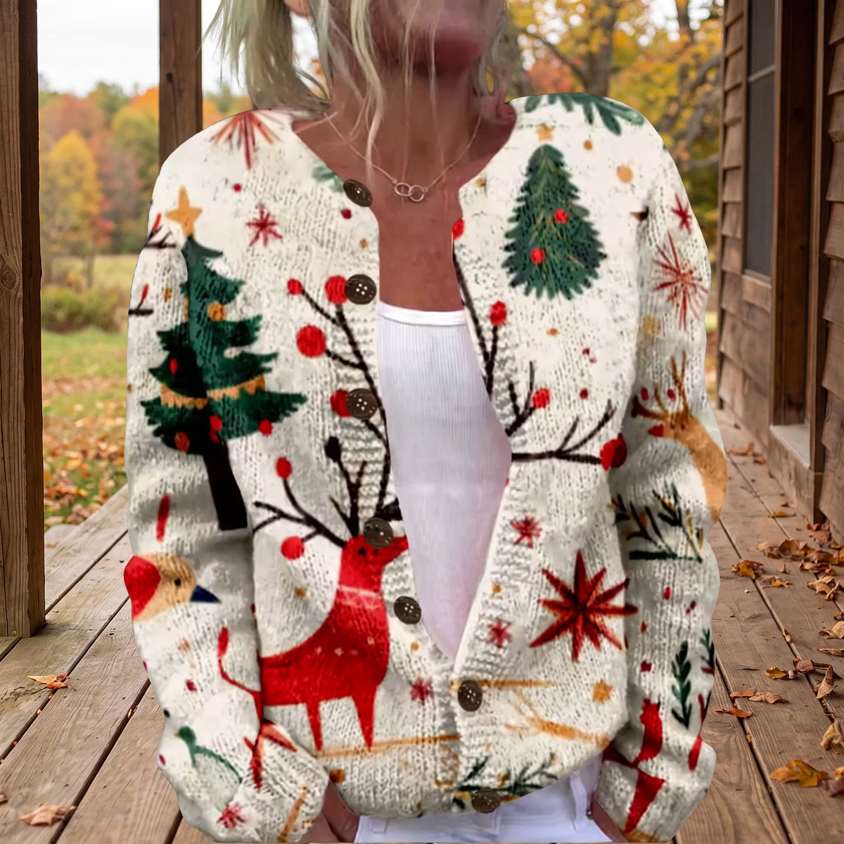 Vinterra - Festive Button-Front Knit Cardigan Festive Gatherings