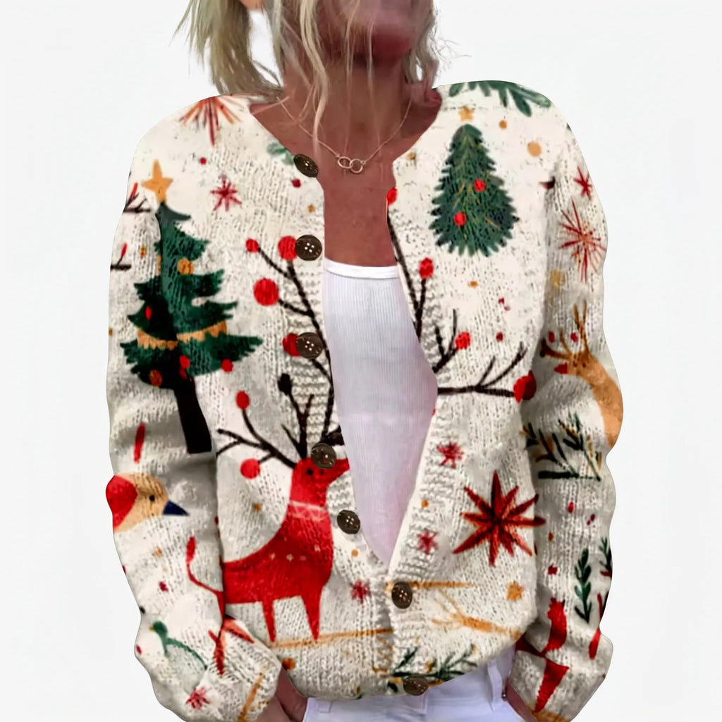 Vinterra - Festive Button-Front Knit Cardigan Festive Gatherings