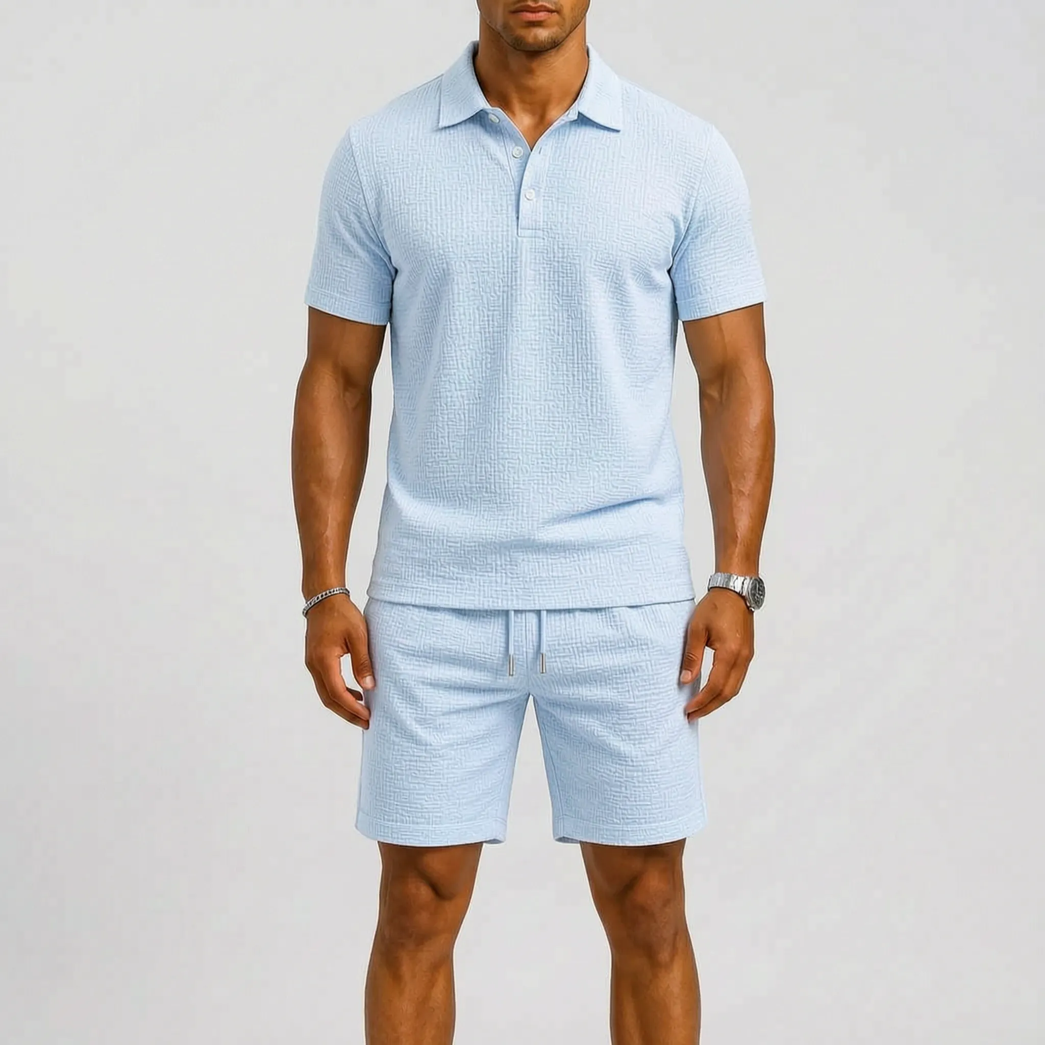 Vistara - Textured Men's Summer Shirt And Shorts Set Casual Summer Holidays