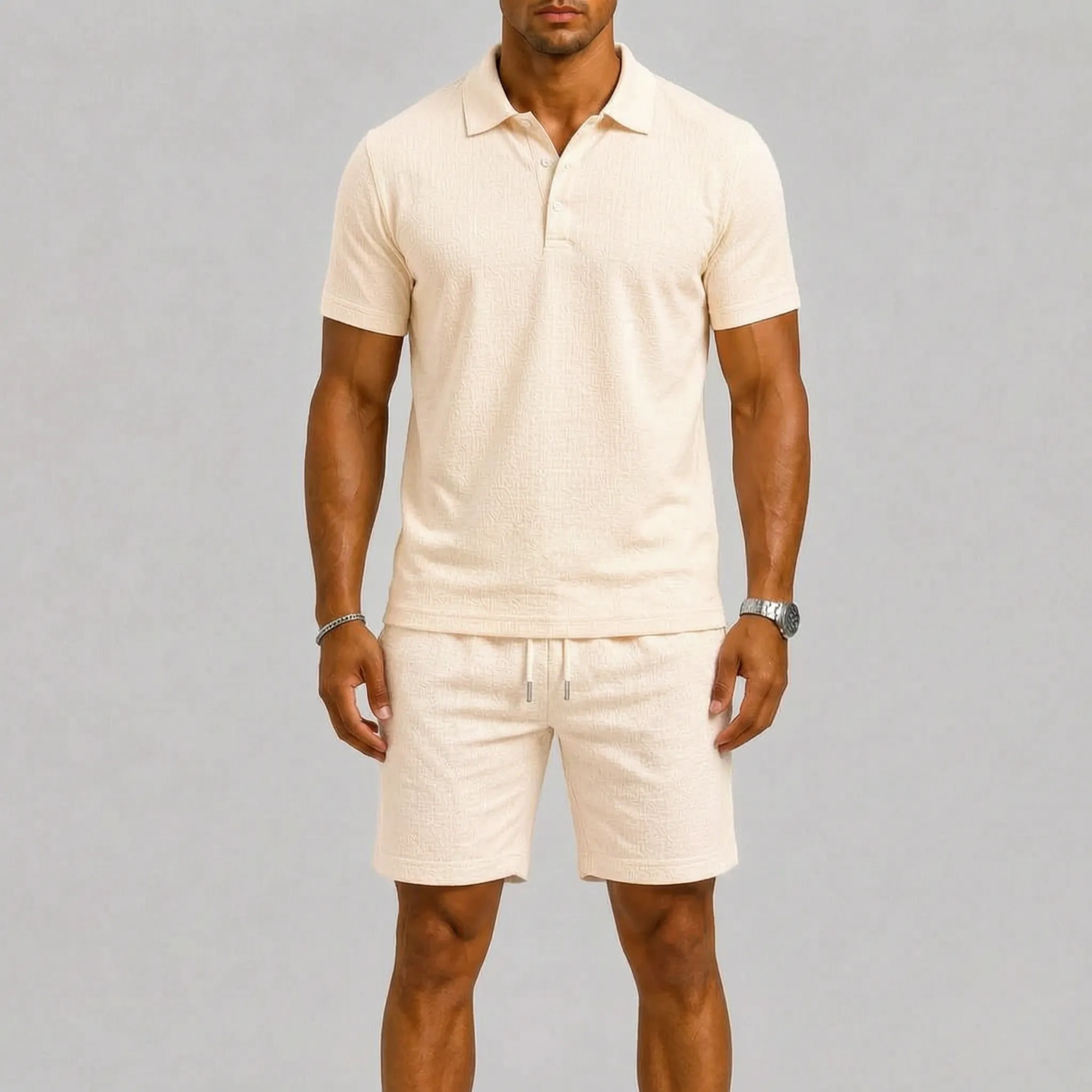 Vistara - Textured Men's Summer Shirt And Shorts Set Casual Summer Holidays