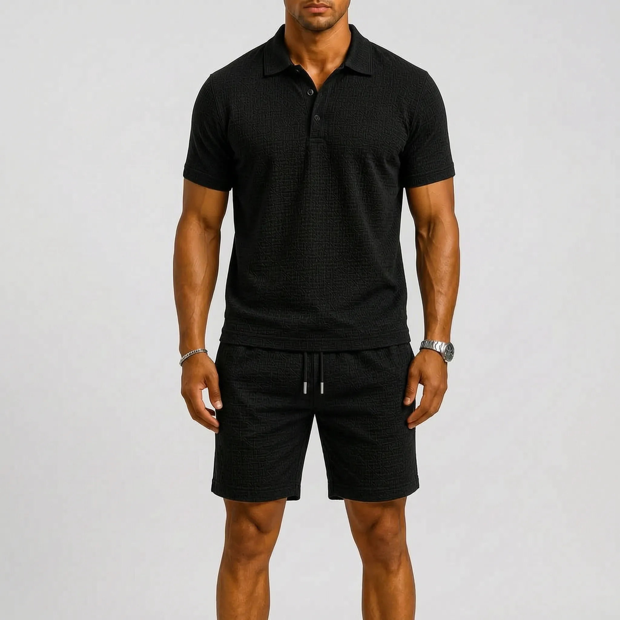 Vistara - Textured Men's Summer Shirt And Shorts Set Casual Summer Holidays