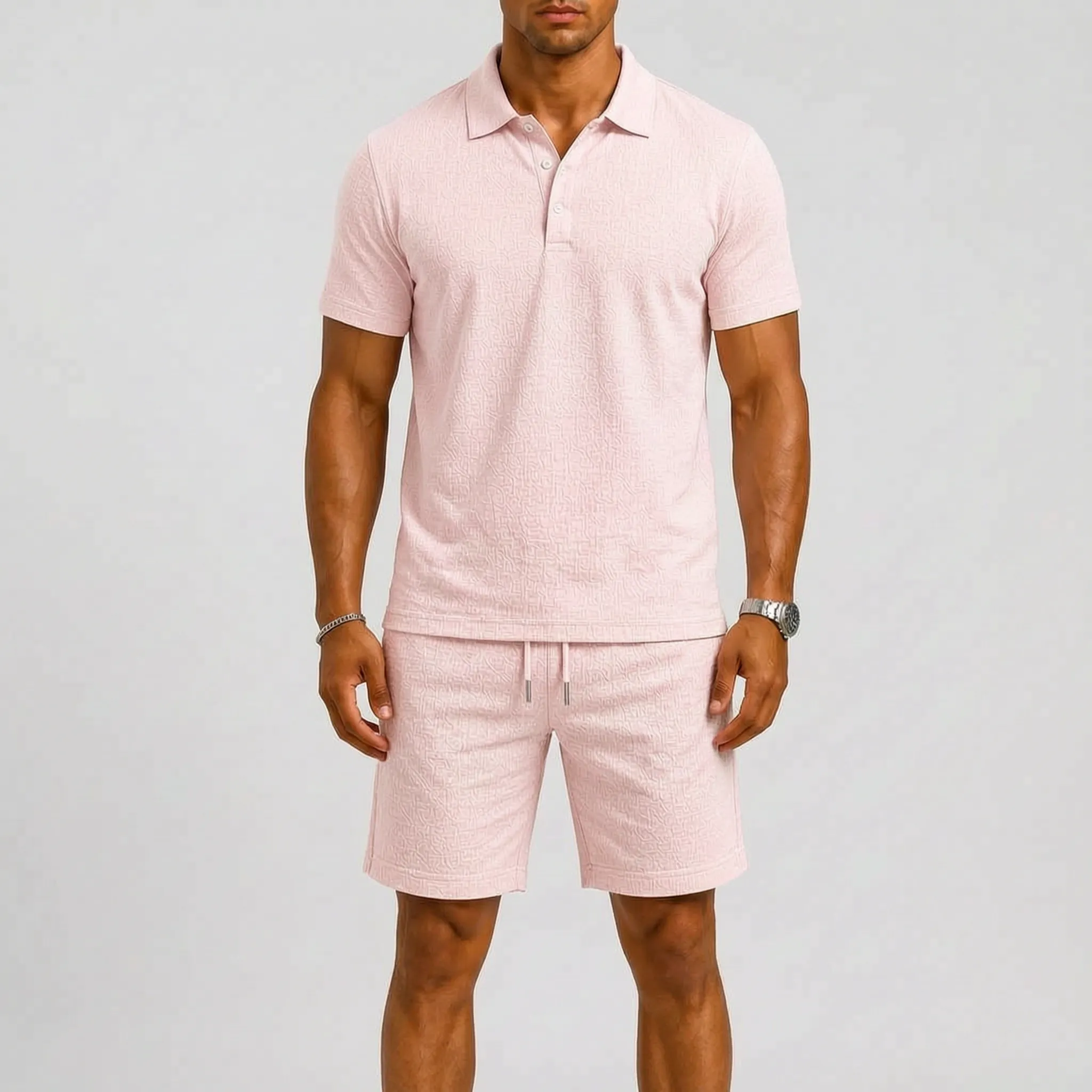 Vistara - Textured Men's Summer Shirt And Shorts Set Casual Summer Holidays
