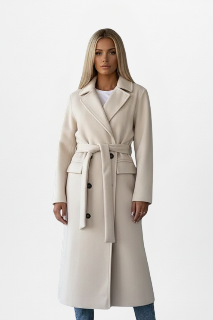 Verrine - Long Double-Breasted Belted Coat Everyday Layering