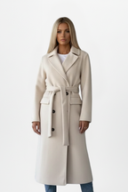 Verrine - Long Double-Breasted Belted Coat Everyday Layering