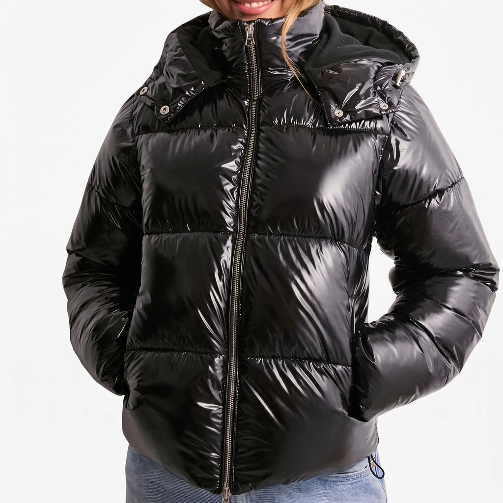 Zellara - Glossy Hooded Ladies Puffer Jacket Daily Commuting