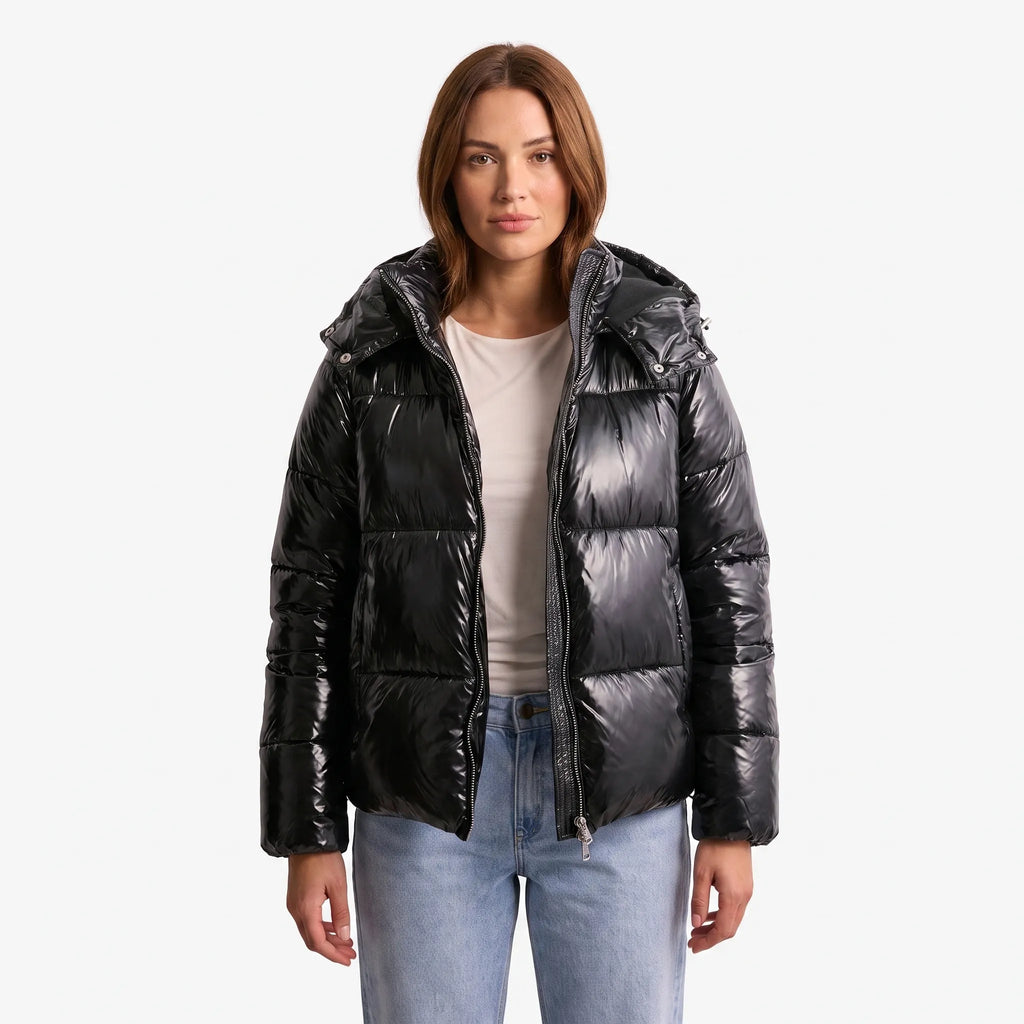 Zellara - Glossy Hooded Ladies Puffer Jacket Daily Commuting