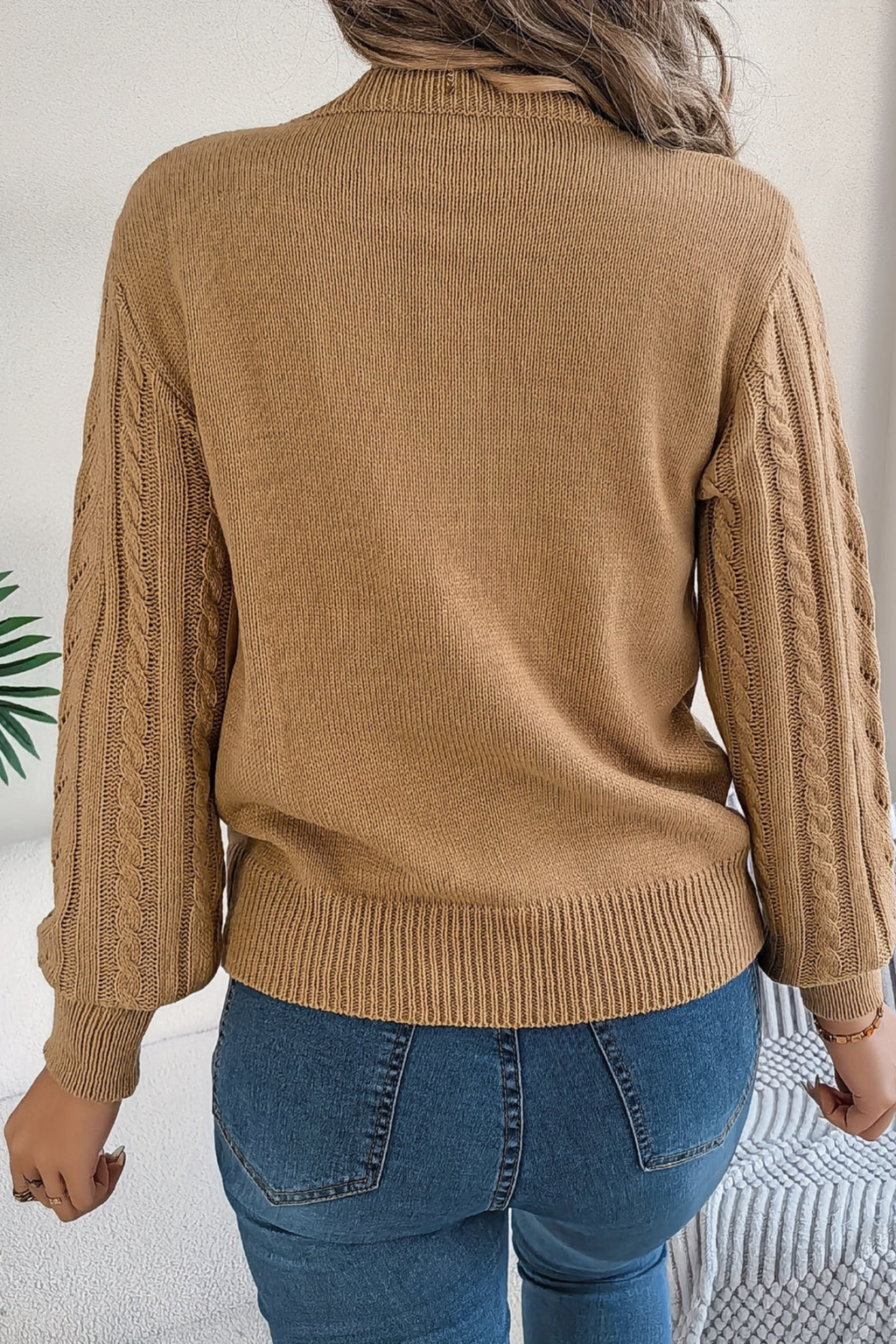 Amabel - Openwork Cable Knit Sweater Transitional Wear — view 4 of 6
