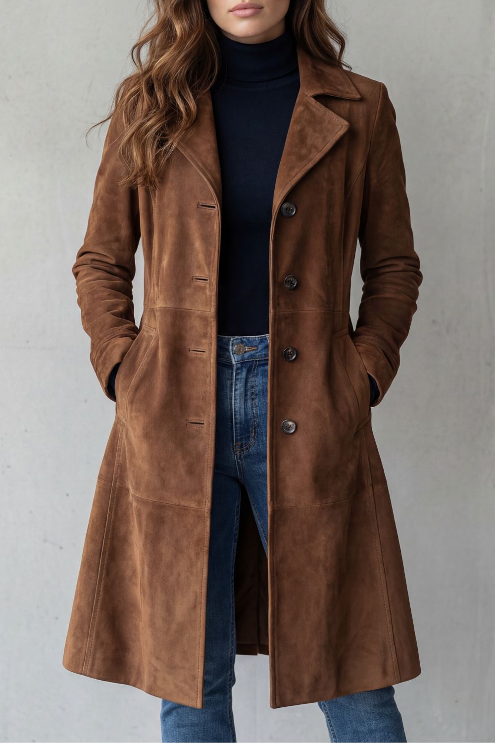 Amarelle - Longline Faux Suede Coat For Winter