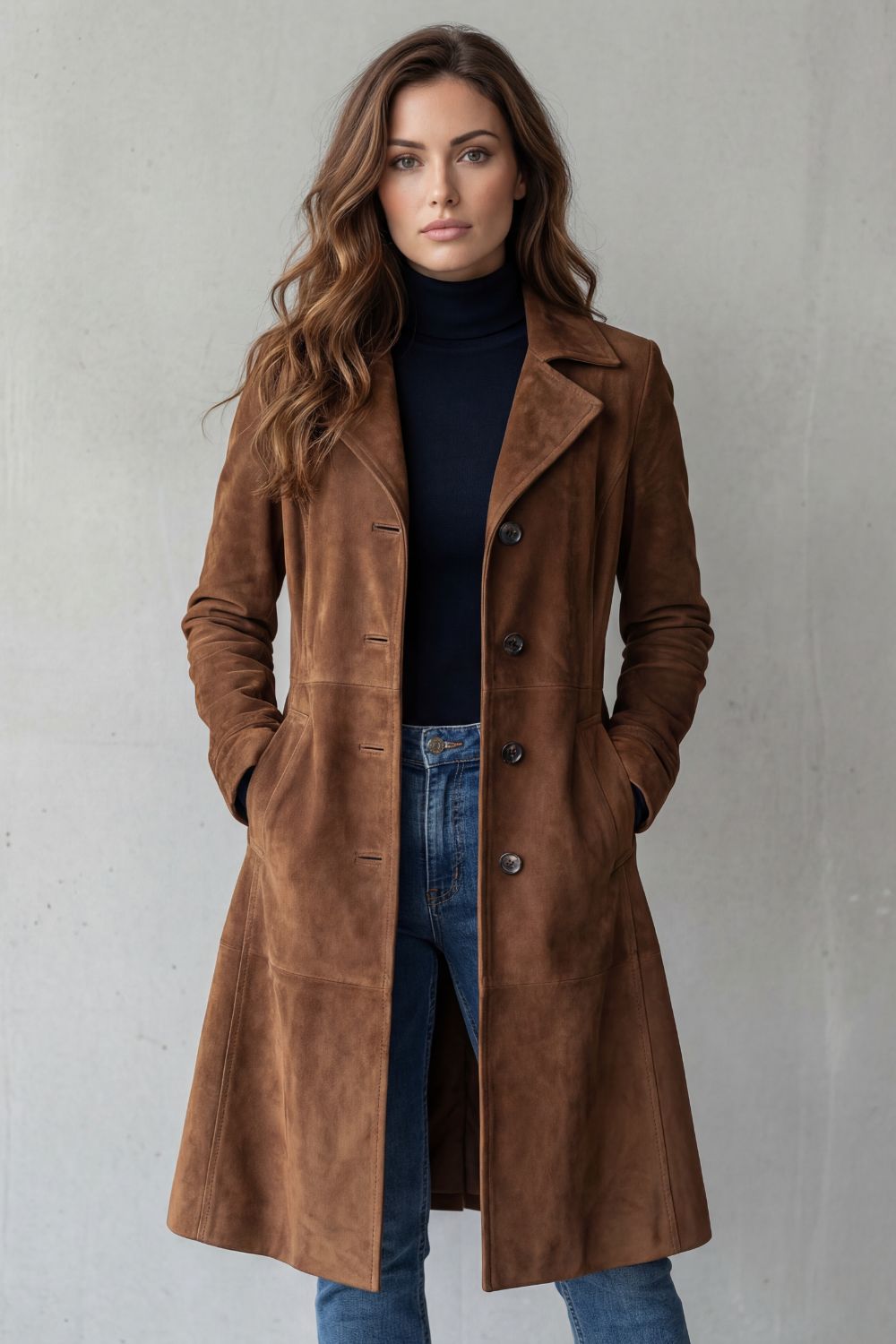 Amarelle - Longline Faux Suede Coat For Winter — view 2 of 6