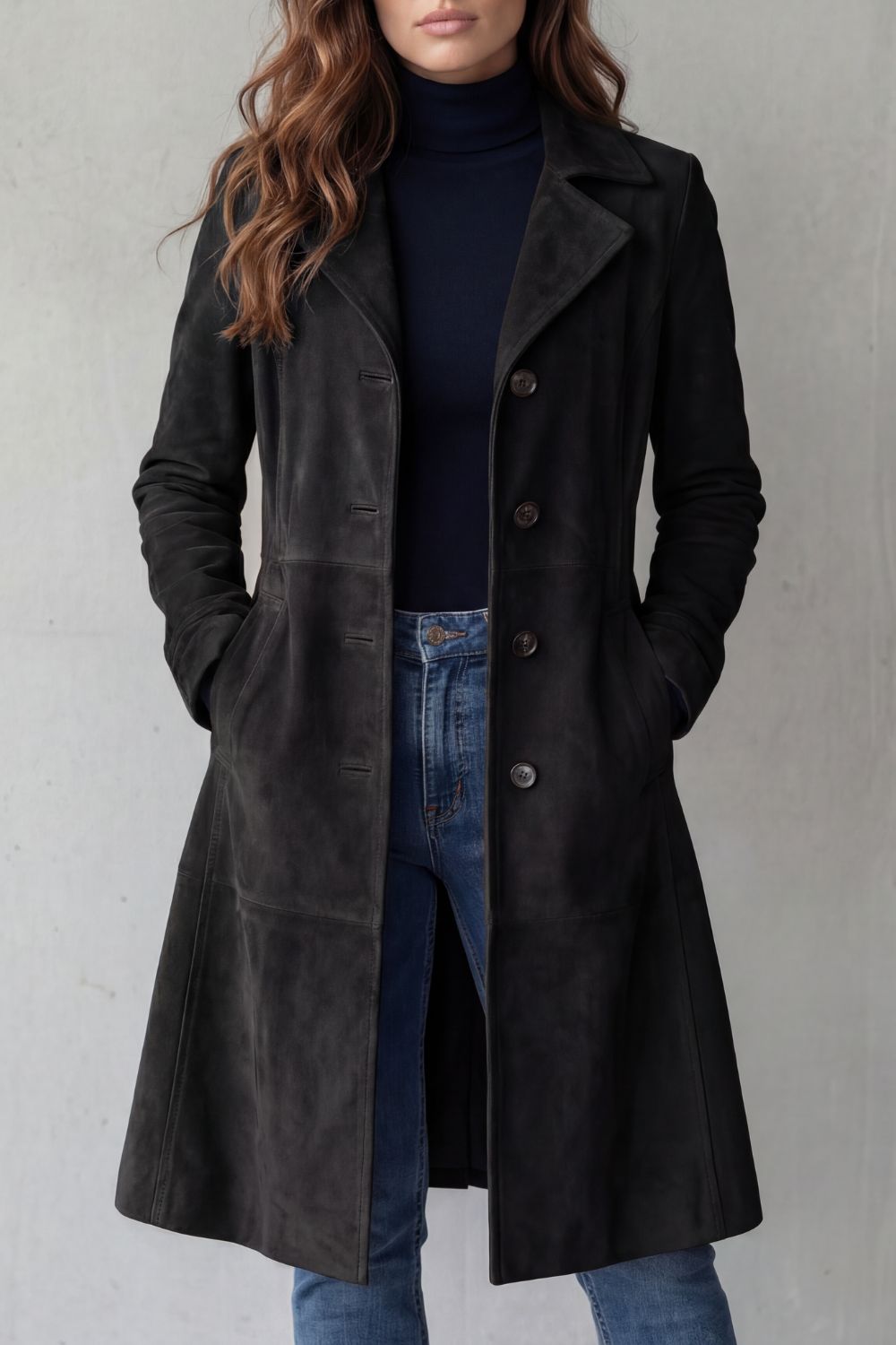 Amarelle - Longline Faux Suede Coat For Winter — view 4 of 6