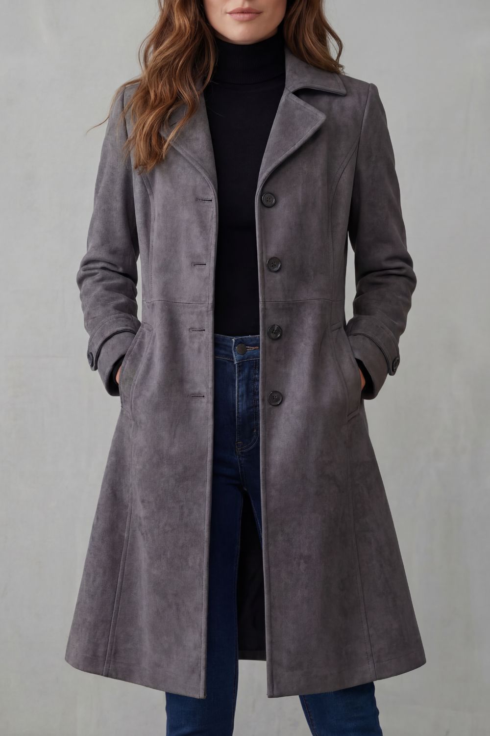 Amarelle - Longline Faux Suede Coat For Winter — view 5 of 6