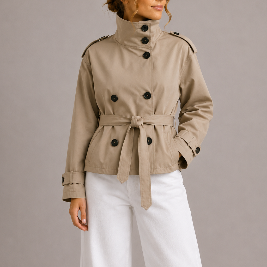 Belmoire - Cropped Double-Breasted Trench Coat Spring Layering