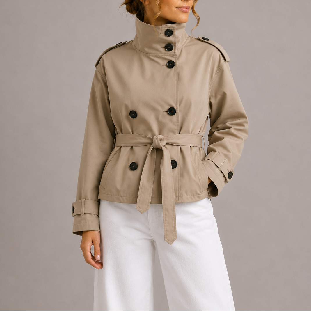 Belmoire - Cropped Double-Breasted Trench Coat Spring Layering