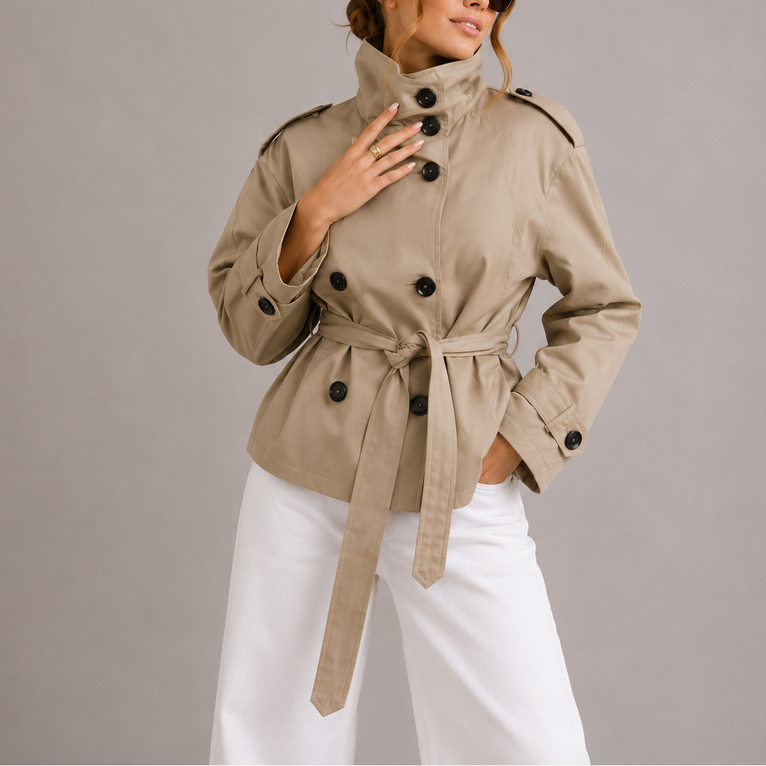 Belmoire - Cropped Double-Breasted Trench Coat Spring Layering — view 2 of 3