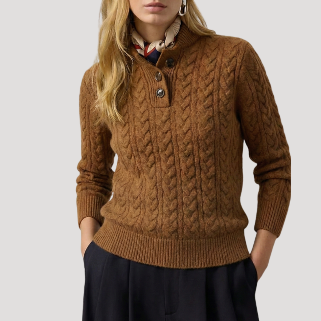 Brennora - Ribbed Collar Pullover Sweater For Casual Days