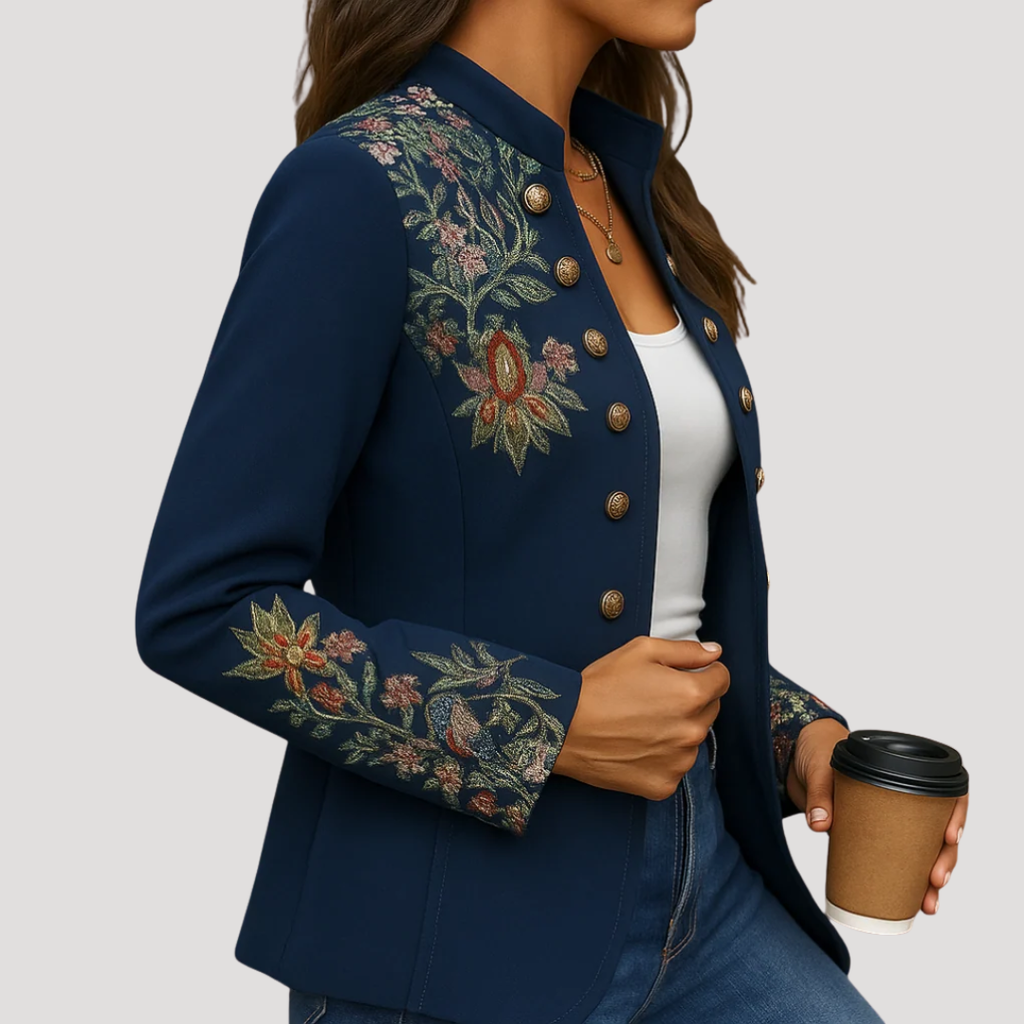 Brocelle - Embroidered Button Front Jacket Cooler Weather Layering — view 2 of 3