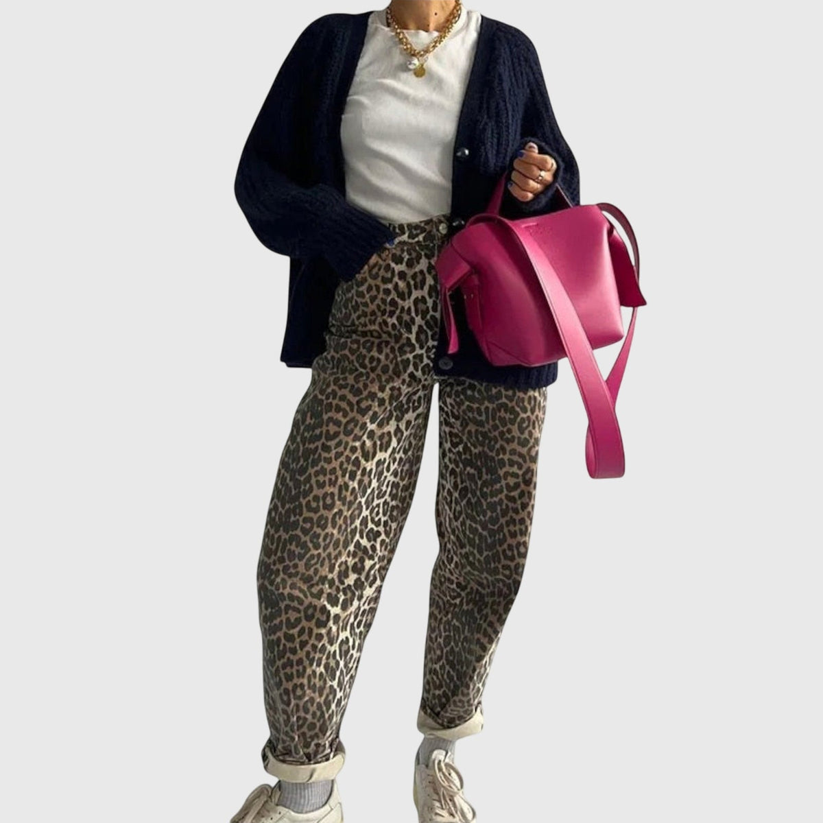 Ocelay - Leopard Print Vintage Cut Jeans Casual Wear