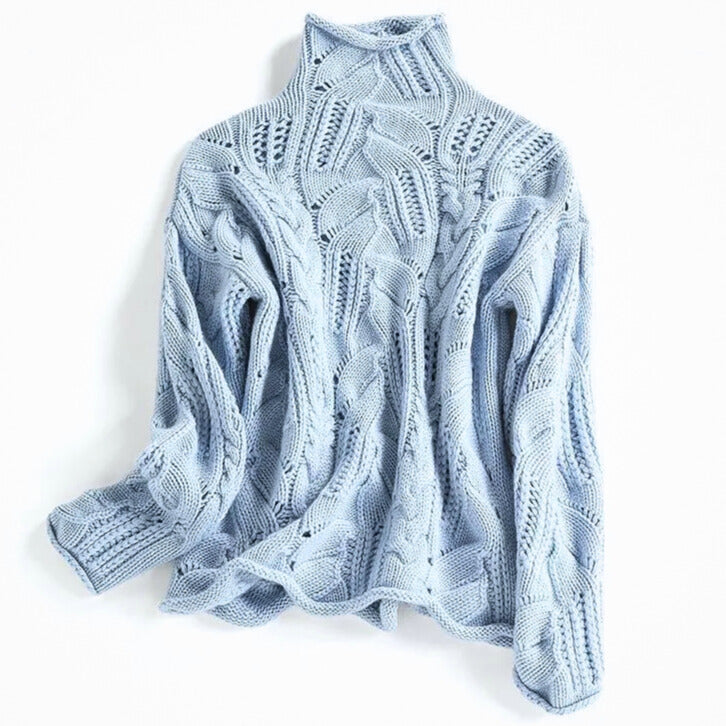 Cablena - Cable Knit Turtleneck Cashmere Sweater Cold Weather Layering