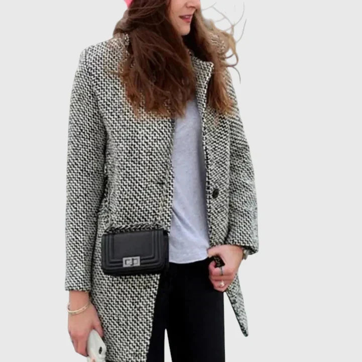 Chessina - Houndstooth Double Breasted Belted Coat Office Wear — view 2 of 5